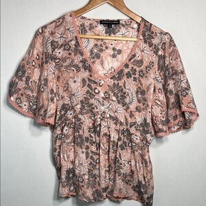 Adrienne Vittadini Short Flutter Sleeve Babydoll V-neck Blouse size S